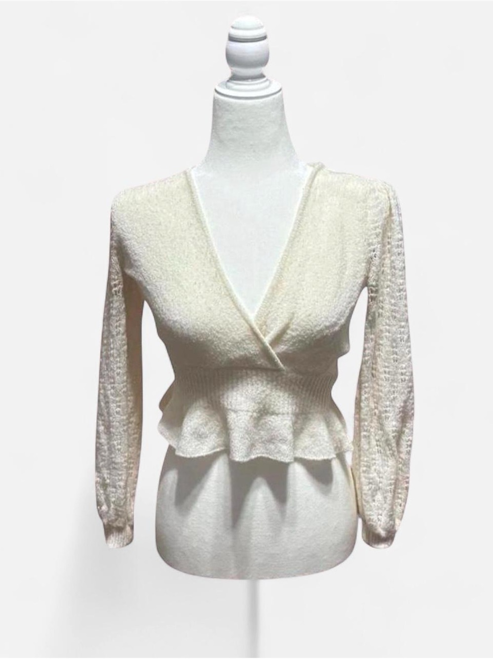 Urban Outfitters Cream Peplum Wrap Knit Top